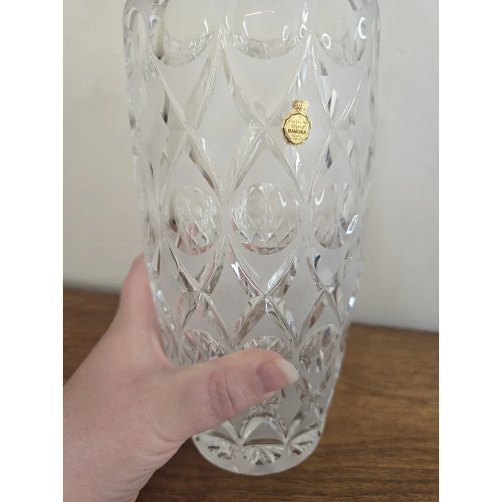 Vintage West Germany Crystal Vase 24% Lead Bavaria Scalloped Diamond Cut Clear